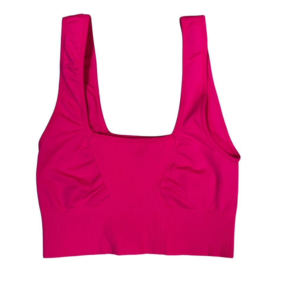 Free People Movement Good Karma Square Neck Ribbed Sports Bra Hot Pink XS/S Yoga